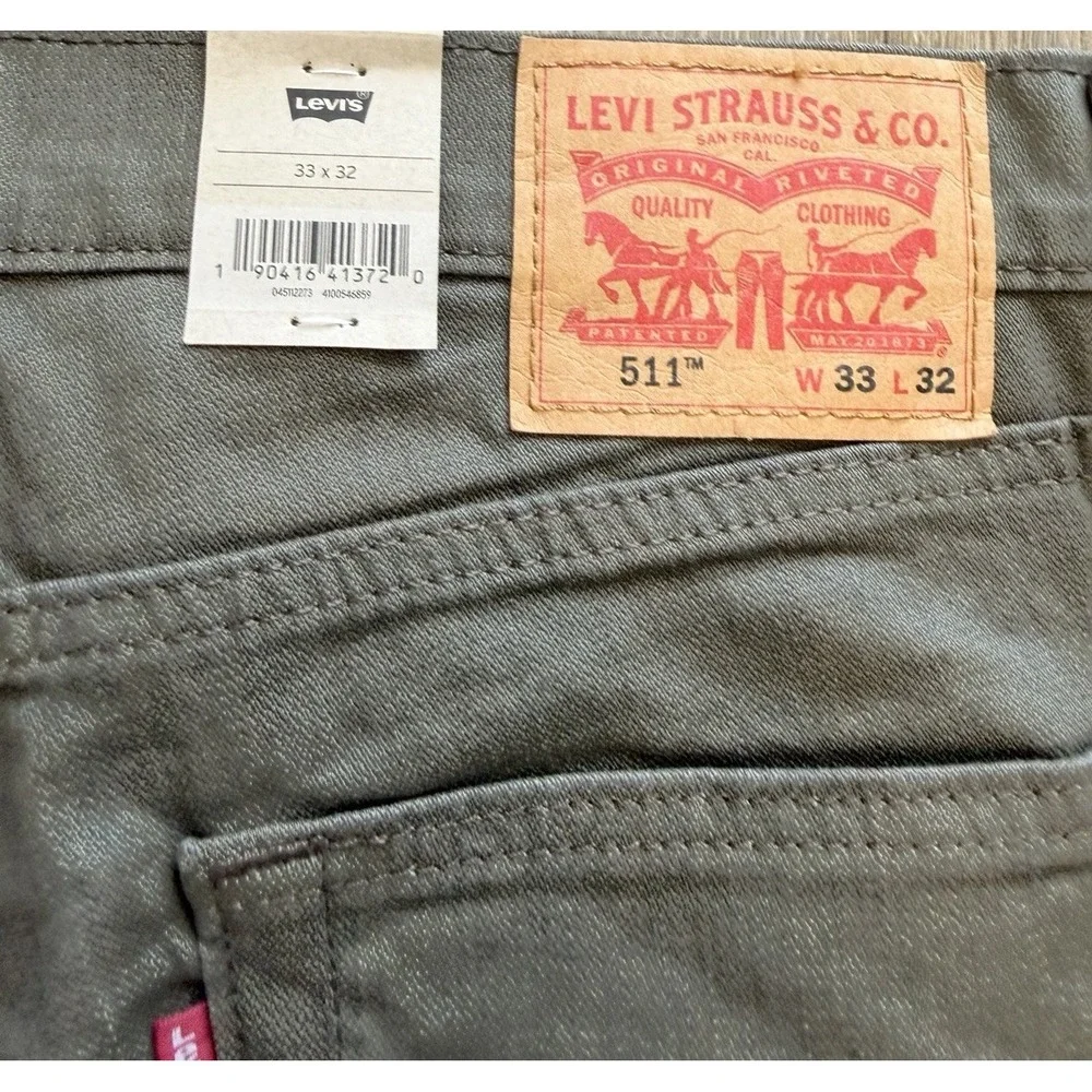 Levi's 511 Men's Slim Fit Pants Gray Olive Twill W33 L32 511 Jeans NWT 33x32